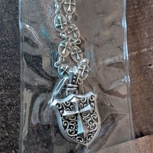 Silver Cross Shield Pendant Necklace